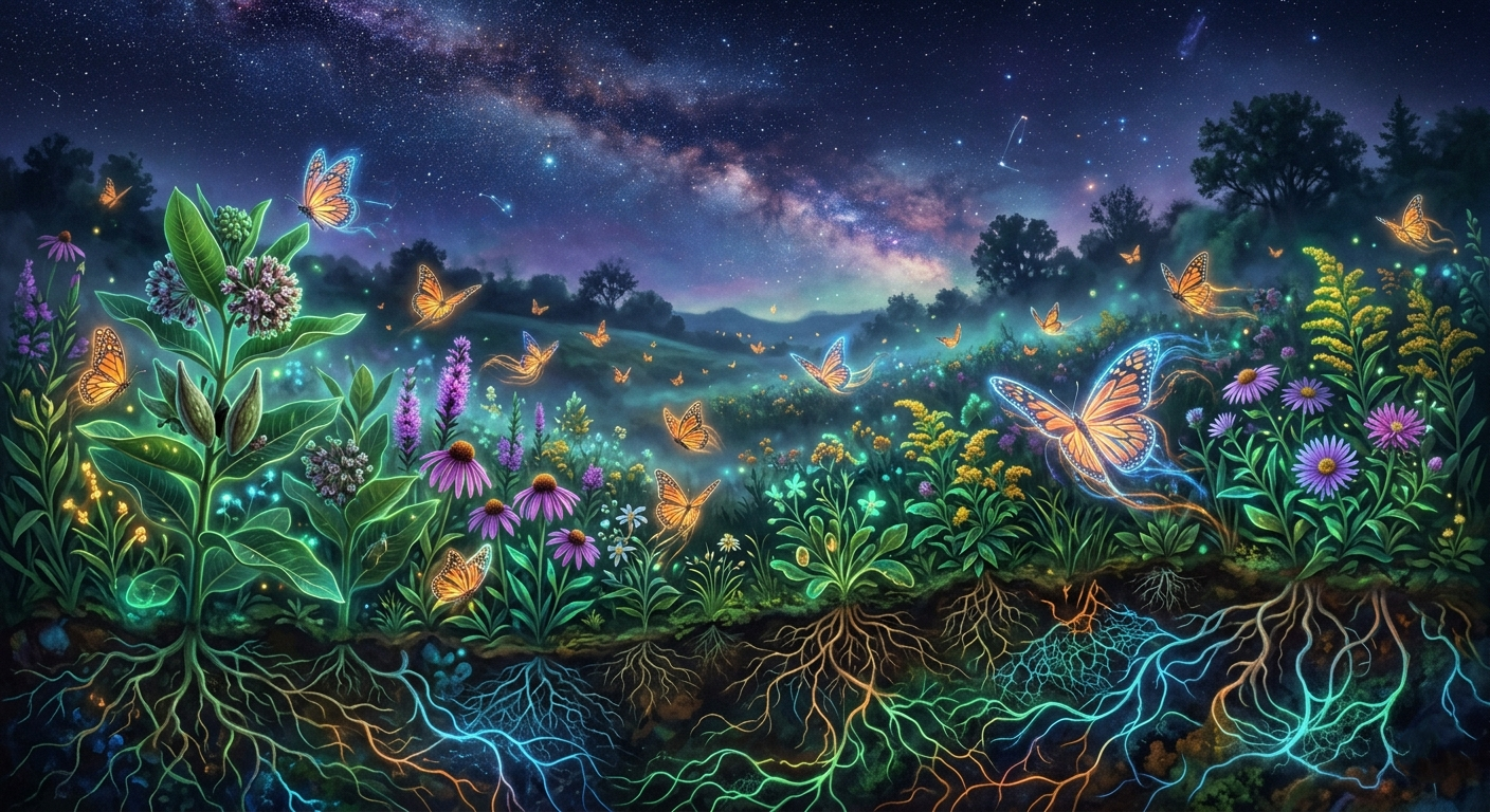 Midnight Pollinator Realm – Bioluminescent Ecosystem at Night